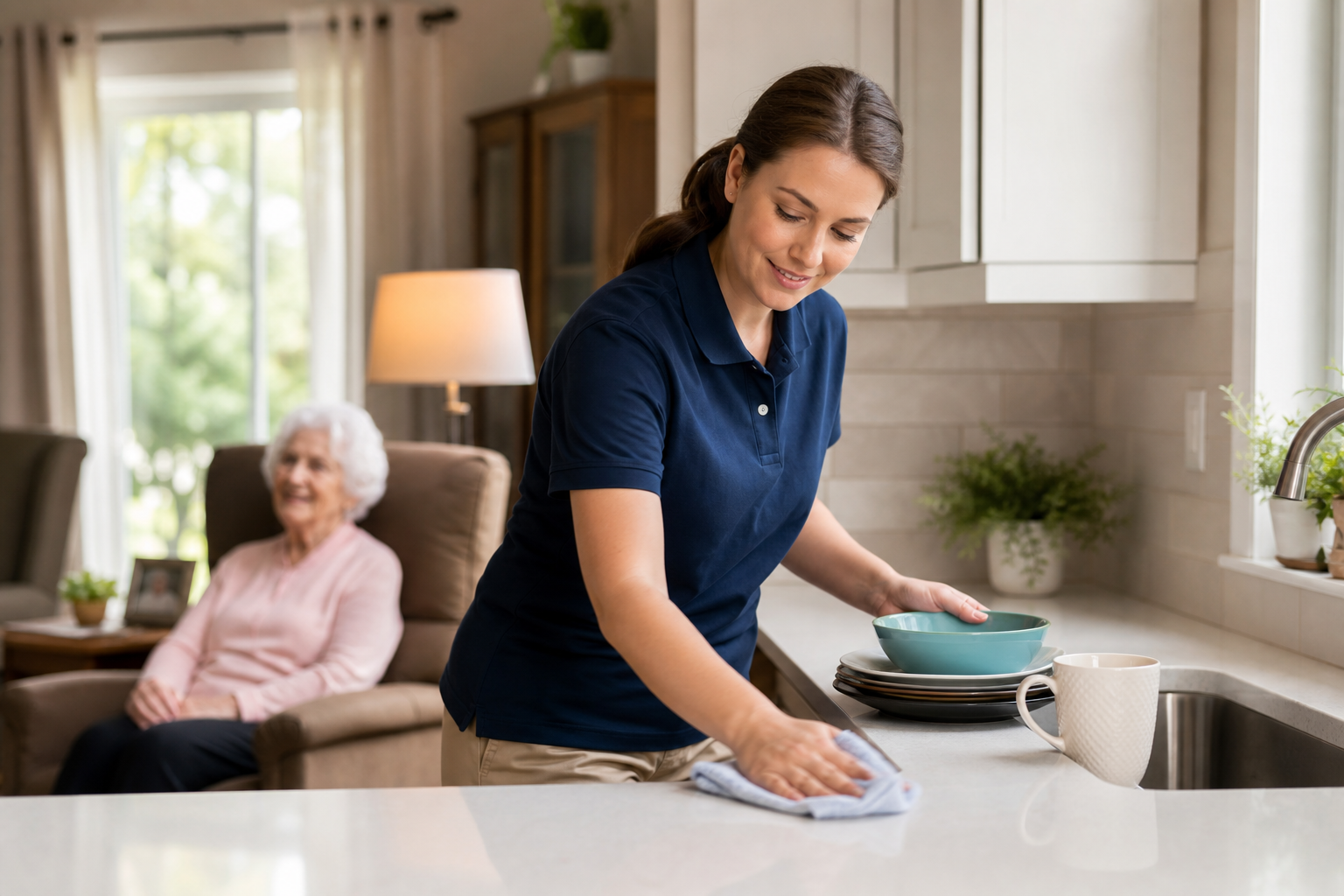 Caregiver helping with light housekeeping
